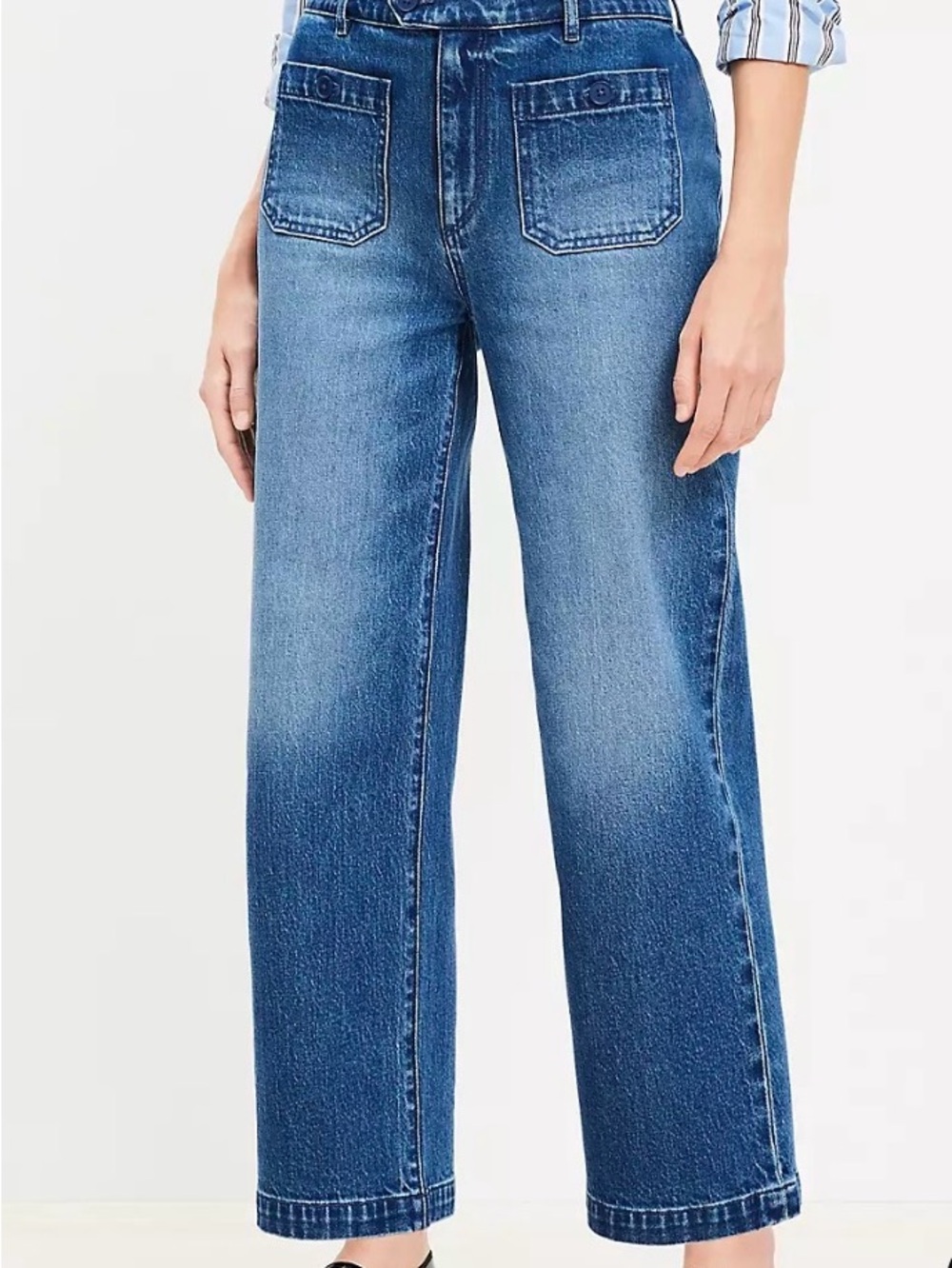 LOFT Curvy Sailor High Rise Wide Leg Crop Jeans in Vintage Indigo Wash size 29/8